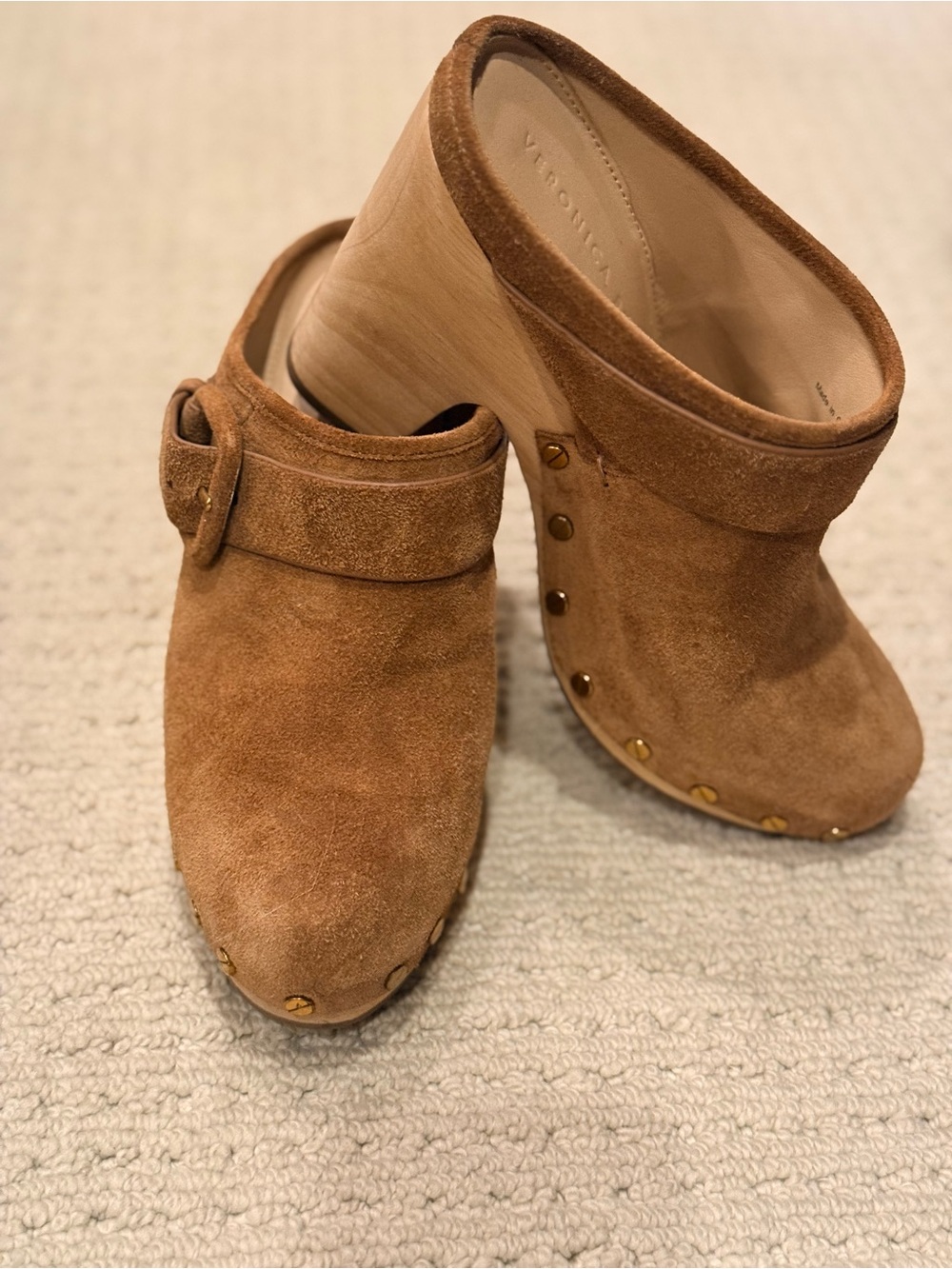 Veronica Beard  Brown Suede Studded Clog Mules